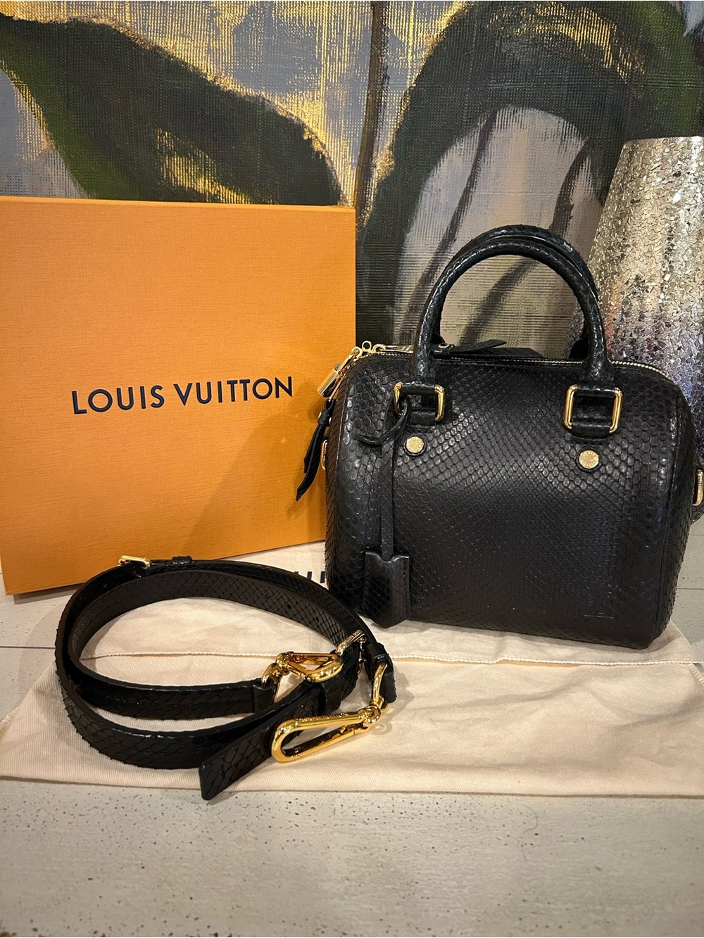 Louis Vuitton Black Exotic Python Speedy Bandoulière 20